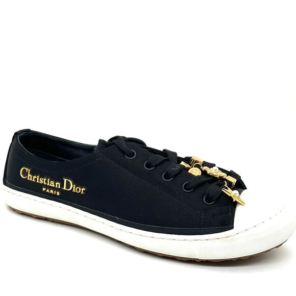 DIOR Lucky Charms Signature Satin Low Top Flat Sneakers Trainers Black - Picture 9 of 15